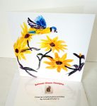 Square greeting card with sunflowers and a Blue Tit illustration