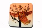 Owl coaster with an Autumn tree illustration