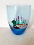 Nature Art glass painting gift with a duck and flowers on a candle holder