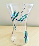Glass vase painted with turquoise dragonflies