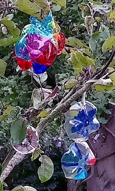 Plastic flower decorations, made from plastic bottles